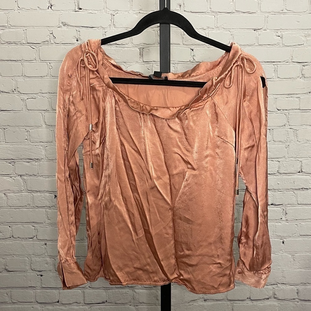 Lumiere Silk Blush Pink Off Shoulder Blouse Size Small